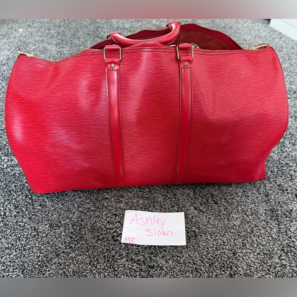 Louis Vuitton vintage red epi leather keepall 55